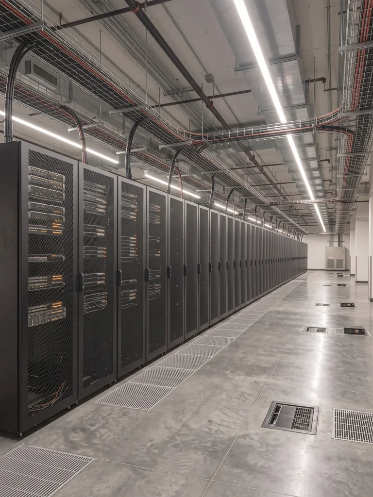 Pasillo de la sala de servidores, entre las dos filas de racks